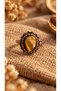 Tiger's Eye Natural Stone Adjustable Vintage Copper Women's Ring - 2