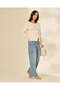 Women Ivory Striped Button Front Crew Neck Sweater - 5