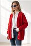 Women's Red Pocketed Ribbed Detailed Loose Knitwear Cardigan Hrk-19000518