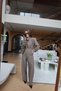 Pleated Blouse and Pants Set with Padded Shoulders - 3
