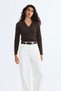 Women's Bitter Brown V-Neck Ultra Soft Textured Sweater - 3