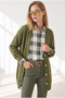 Women's Oil Green 4-Button Soft Textured Loose Cardigan Hrk-19000519 - 2