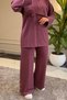 6657 - Stylish, Comfortable, Loose-Fitting Viscose Soft Modal Fabric Hooded Detailed Peach Fabric Garnished Women's Set - 6