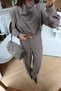 Pleated Blouse and Pants Set with Padded Shoulders - 5