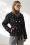 Women's Black Lined Polka Dot Crop Trench Coat Trc-00000016 - 2