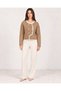 Women's Ecru Ribbed Asymmetrical Cut Double Row 6 Gold Buttons Acrylic Knitwear Jacket - 5