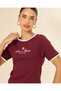 Women Burgundy Printed Ribbed T-Shirt - 4