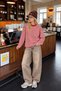 Women's Red Striped Long Sleeve Oversize T-Shirt 4848