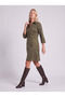 Women's Khaki Suede Collared Zipper Dress - 2
