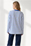 Women's Saks Blue White Striped Spanish Sleeve Slim Sweatshirt Swt-19000811 - 5