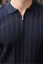Navy Blue Zippered Polo Collar Textured Men's Knitwear Sweater E7523 - 5