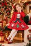 Girl's Christmas Dress with Bow, Long Sleeves, Waist Cutout, Pleated Skirt New Season - 5
