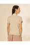 Women Beige Knitted High Neck Short Sleeve Sweater - 3