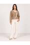 Women's Ecru Ribbed Asymmetrical Cut Double Row 6 Gold Buttons Acrylic Knitwear Jacket - 7