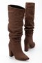 Zri̇n-4807 Premium Brown Suede Bellows Thick Heel Daily Women's Boots 9.5 cm - 5