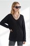 Women's Black V-Neck Glittery Viscose Knitwear Sweater Kzk-19001190 - 2