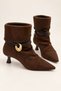 Sway Pointed Toe Metal Accessory Detailed Gathered Thin Heeled Women's Boots - 6