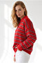 Women's Red Polo Collar Striped Knitwear Sweater Kzk-19001186 - 2