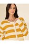 Women Mustard Striped Button Front Crew Neck Sweater - 4