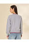 Women Grey Knitted Button Front Crew Neck Sweater - 3