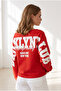 Women's Red Boat Neck Back Printed Mini Slit Embellished Sweatshirt Swt-19000807 - 5