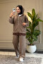 6653 - Stylish Comfortable Loose Viscose Soft Modal Fabric Peach Fabric Garnished Zippered Hooded Women's Set - 3