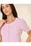 Women Pink Knitted Crew Neck Short Sleeve Sweater - 4