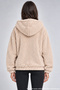 Women's Beige Oversize Hooded Plush Sweatshirt with Zipper and Pockets - 5