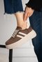 Women's Brown Double Striped Flat Medium High Sole Comfortable Walking Shoes