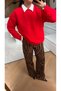 Ribbed Collar Basic Wool Sweater - 5