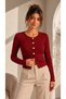 Women's Burgundy Metal Button Detailed Long Sleeve Viscose Elastane Fabric Cardigan Blouse - 3