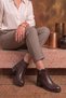 Kaven Genuine Leather Heel-Headed Women's Boots Brown