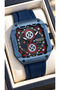 Navy Blue Color Silicone Cord, Functions Active, Black Square Case, Men's Wristwatch+Bracelet - 2