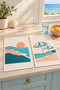Coastal Muse Turquoise Coral Coast and Umbrella Patterned 2-Piece Kitchen Towel Set 35X55