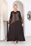 Plus Size Gold Stone Lace Detailed Dress
