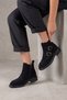 Lorva Genuine Leather Suede Women's Boots with Double Buckle Detail on the Side, Black - 3