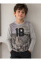 Boy's Gray Long Sleeve Cotton O-Neck Relaxed Fit Trend T-Shirt - 3