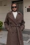 Belted Shoulder Pad Detailed Cashmere Coat Tsd260317 Brown - 5