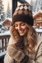 Women's Diamond Patterned Soft Plush Beanie Soft Textured Folded Winter Snow Beanie - 7