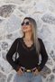 Brown Sleeve and Collar Lace Blouse