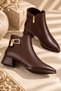 Clavia Metal Buckle Zippered Short Heeled Casual Women's Boots
