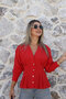 Red Gold Buttoned Pleated Shirt - 2