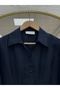 Vasfiye Front Pleated Detailed Ribbed Shirt-Nl1085 Navy Blue - 3