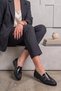 Marven Side Double Buckle Detail Crinkled Patent Leather Women's Daily Shoes Black