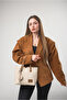 Women's Shoulder Bag with Mirror Charm Accessory, Textured Daily Stylish Handbag, White 18344 - 3