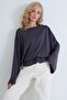 Women's Anthracite Boat Neck Bat Sleeve Blouse with Elastic Waist Alc-X15913 - 4