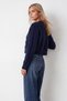 Women's Navy Blue Crew Neck Buttoned Wool Blend Knitwear Crop Cardigan Alc-X15969 - 4