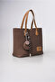 Women's Shoulder Bag with Mirror Charm Accessory, Textured Daily Stylish Handbag, Brown 18344 - 5