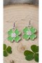 Green Enamel Four-Leaf Clover Lucky Earring Set - 2