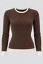 Women's Crew Neck Double Color Detailed Wool Sweater - 5